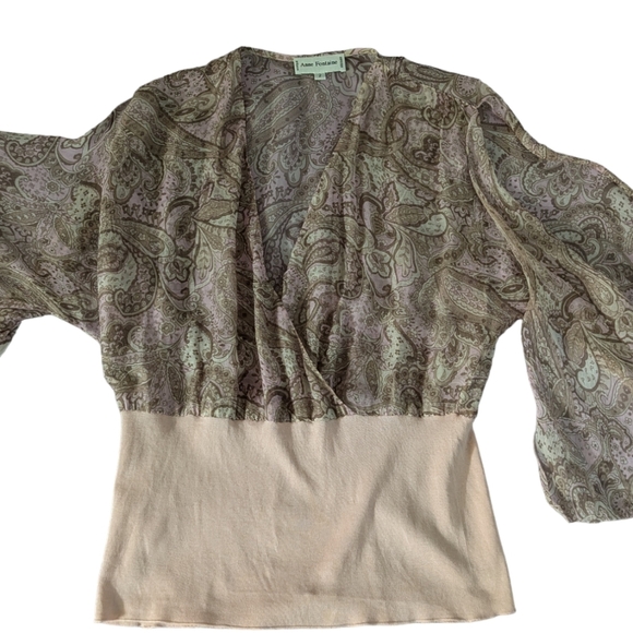 Designer Anne Fontiane silk/ cotton blouse size 2 never worn in pink/tan paisley - Picture 3 of 9